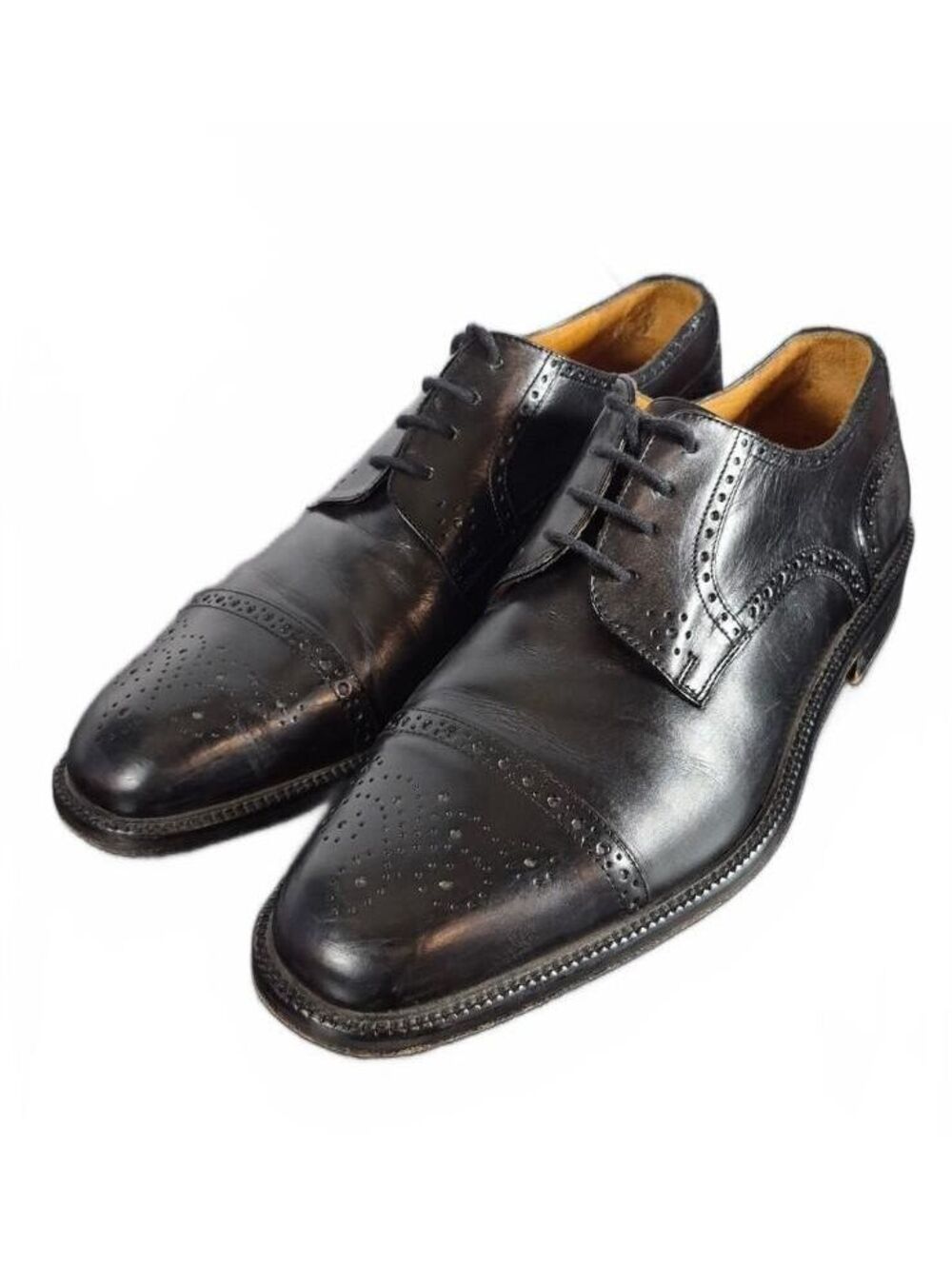 Johnston & Murphy Cellini Black Leather Brogue Dress Shoes 8.5 M Italy
